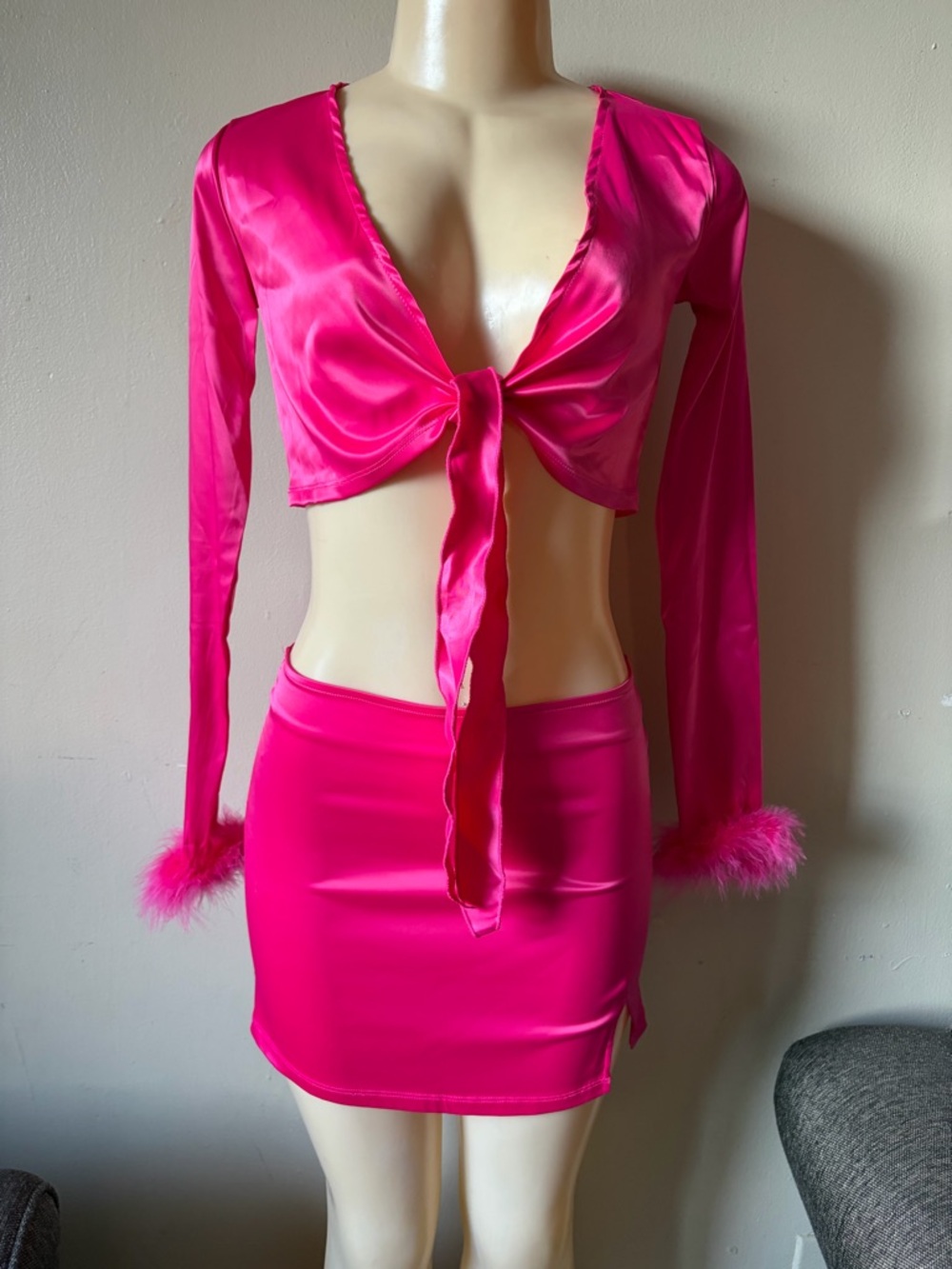 POSTER GRL Hot Pink Satin Two-Piece Set